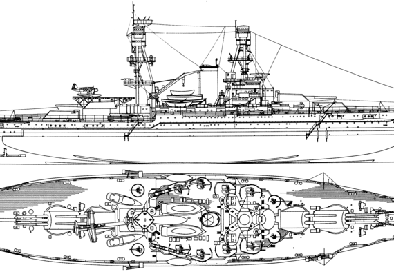 Боевой корабль USS BB-37 Oklahoma 1941 [Battleship] - чертежи, габариты, рисунки